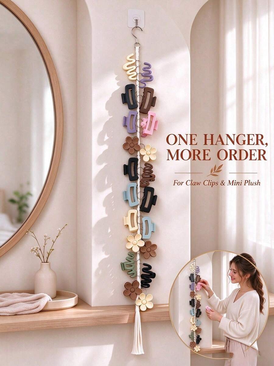 Hanging Clip Storage Chain, Includes 20 Metal Rings, Hair Clip Storage Rack, Space-Saving Hair Accessory Storage, Suitable For Bedroom, Bathroom, Dorm, Suitable For Women And Teenagers, Halloween And Christmas Gift - Multicolor - View 1