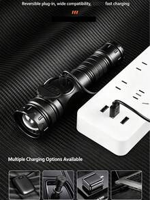 ZKBBO 1pc Rechargeable LED Flashlight High Power Tactical Torch, Digital Power Display, COB Side Light, Magnetic Base, Portable Flashlight For Camping, Hiking, Emergency - Black - View 9