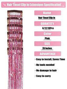 20 Inch Glitter Fairy Hair Clips, Party Festival Clip In Hair Tinsel, Party Dazzle Hair Accessories Strands Kit - Multicolor - View 4