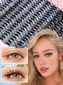 Portable Lash Box Rapid Cluster Lashes 14-20mm Mixed Length, DIY Spiky Wispy Individual False Eyelashes, Black Band Natural Curl Not Fall Apart Beginner-Friendly Reusable For Daily/Cosplay Party Makeup, Aesthetic - D - View 3