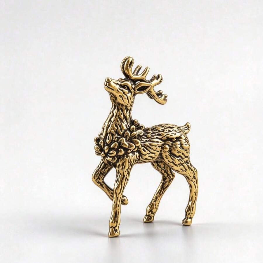 Brass Deer Small Ornament Desktop Decoration Craft Copper Animal Elk Sika Deer Figurine - A - View 1
