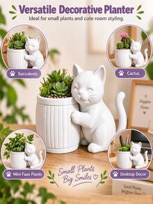 1PC 3D Printed Cute Cat Planter, Textured Desktop Succulent Pot, Suitable For Air Plants, Small Indoor Plant Decor, Creative Home Office Decoration, Gardening Gift For Cat Lovers And Plant Enthusiasts, Home Decor - Multicolor - View 6