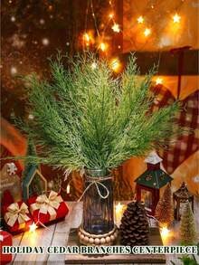 20/10/1pc Christmas Decorative Artificial Pine Branches, 13.7 Inches (Approx. 34.9cm) Green, Suitable For DIY Wreaths, Christmas Decorations And Home Garden Decor - Multicolor - View 8