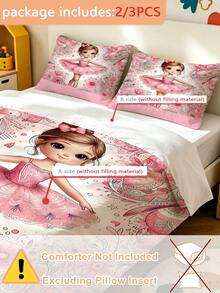 Bộ vỏ chăn khóa kéo 2/3 món in hoa ballet màu hồng in tên tùy chỉnh, chất liệu polyester mềm chống nhăn, phong cách công chúa dễ thương cho phòng ngủ, dùng cho mọi mùa, thiết kế đảo mặt, thẩm mỹ Balletcore - Nhiều màu - Xem 5