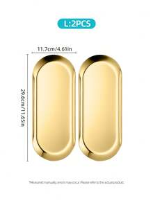 2/4Pcs Gold Oval Stainless Steel Plate, Shiny Metal Serving Tray, Stackable Tableware For Dessert Appetizer Jewelry Party Table Decor Picnic BBQ Daily Family Use - Gold - View 14