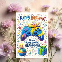 1pc Fun Birthday Card (With Envelope), Camouflage Pattern, Featuring Cupcake, Game Controller And Gift Box Design, Perfect Birthday Gift For Son, Grandson Or Nephew, Ideal For Video Game Enthusiasts, Vibrant Printed Colors - Multicolor - View 8