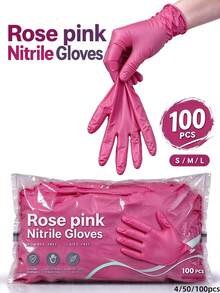 100pcs Pink Nitrile Disposable Gloves - Thickened, Durable, Comfortable Fit, Suitable For Kitchen Cleaning, Dishwashing, Beauty Care, Pet Bathing, Etc. - Waterproof 4/50/100pcs - Pink - View 19