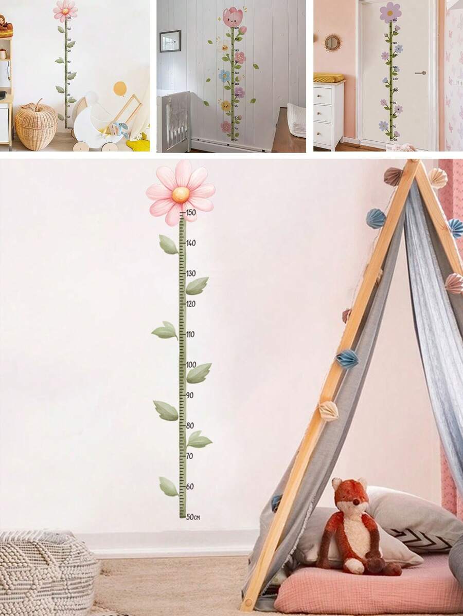 1PC Cute Flower Height Measurement Sticker, Floral Plant Daisy Tulip Cosmos, Removable Kids Growth Ruler Decal For Kids Room Nursery Bedroom Playroom - Multicolor - View 1
