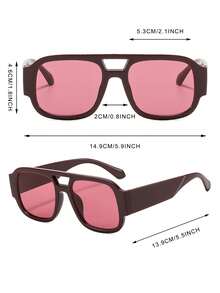 1 Pair Women's Minimalist Solid Color Square Double Bridge Retro Fashion Glasses For Street Style, Travel And Vacation - Maroon - View 4
