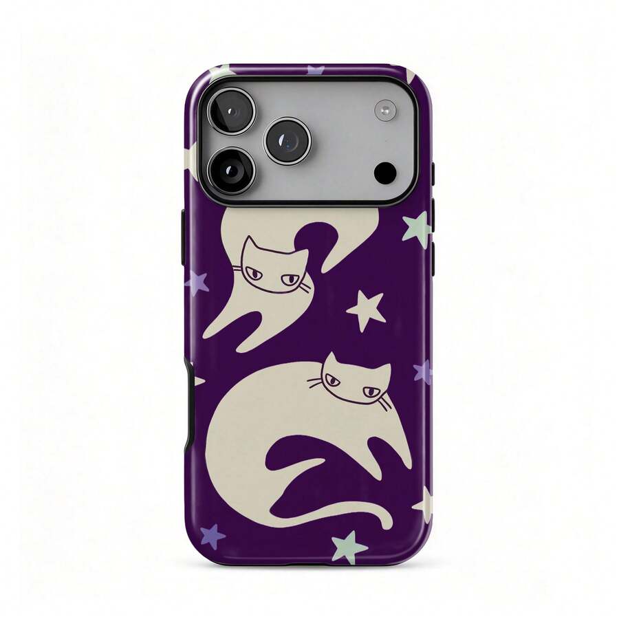 Starry Cat Purple Phone Case, Cute Y2K Decadent Fantasy Cool Girl Gift, Compatible With IPhone 18 17 16 15 14 13 12 11 Pro Max - Purple - View 1