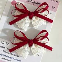 1/2pcs Lace Ribbon Bow Hair Clips, Korean Princess Style Ruffled Side Hair Clips, Handmade Bow Hair Accessories, Daily Date Outfit Atmosphere Hair Clips - Multicolor - View 12