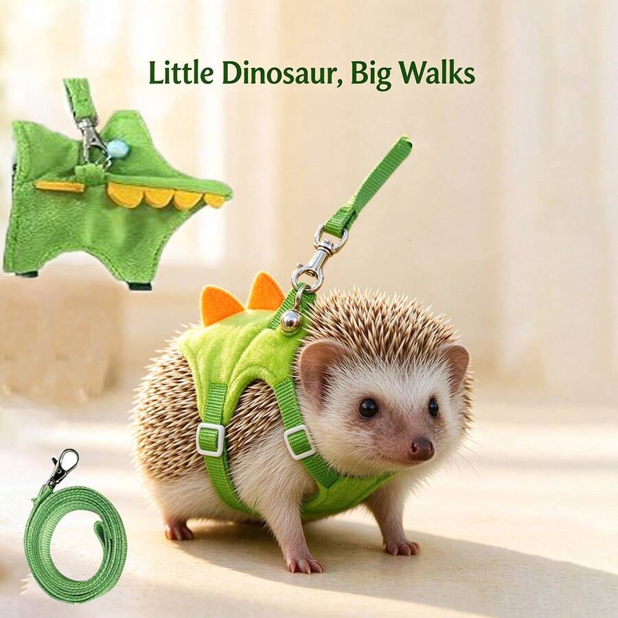 Turn Your Hedgehog Into A Little Dinosaur Soft Adjustable Walking Harness And Leash, Suitable For Small Pets