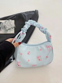 Gentle Sweet Floral Canvas Bag Women's New Drawstring Shoulder Bag Highly Attractive Floral Bow Underarm Bag - Multicolor - View 12