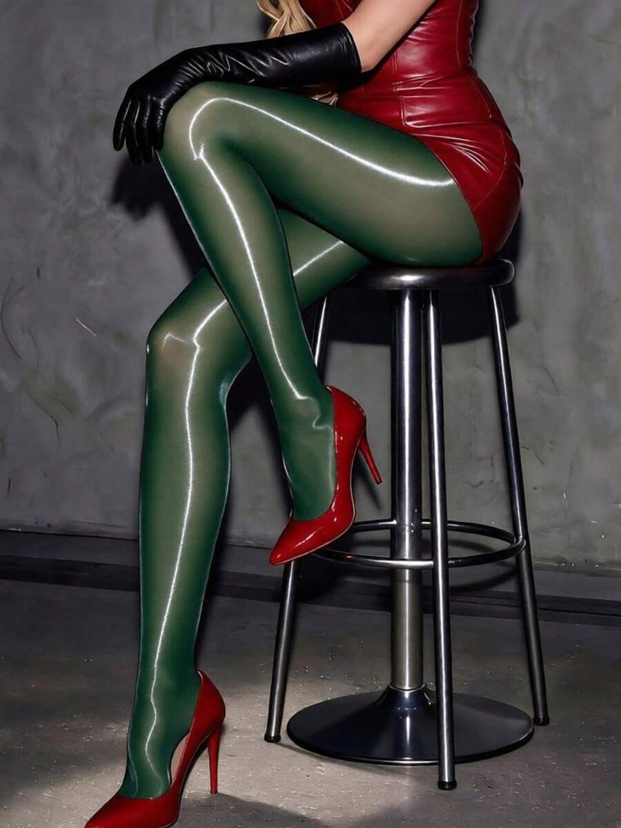 Women's Glossy Dark Green Pantyhose, Opaque Stretch Tights For Holiday Parties, Night Out, Costumes & Statement Outfits - Multicolor - View 1