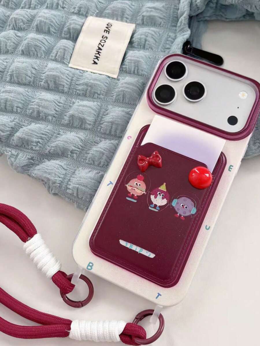 Ins 夏季 3D 彩色花朵掛繩卡套手機殼,適用 Apple 16 Pro Max/15 Pro Max,新款 11 創意 12 軟殼 11 防震 14 Pro/13 全包覆保護殼,女款 17 Pro Max/17/Pro/17 Plus/17 - 酒紅色 - 查看 1