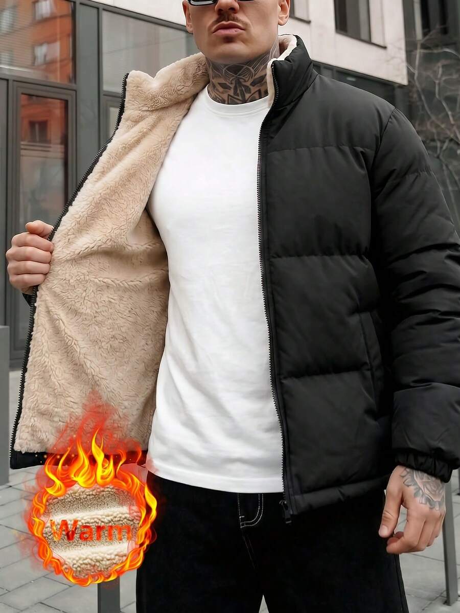 WASSUP OTHER Men's Jacket, Men's Thick Fleece Jacket For Winter, Zip-Up Jacket, Casual Stand Collar Jacket - Black - View 1