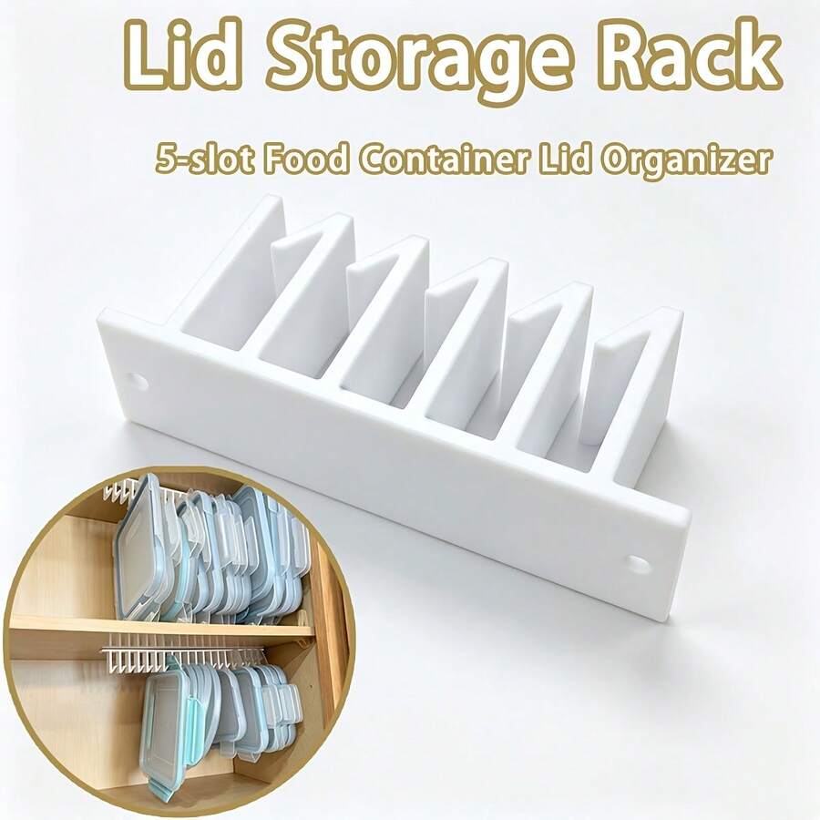 Lid Storage Rack, Multi-Slot Lid Hanging Rack Under Cabinet, Kitchen Storage Shelf, Under Sink Organizer, 5 Hooks/10 Hooks Available, Space-Saving Wall-Mounted Kitchen Storage Rack, Sturdy Container Lid Holder With Installation Hardware - A - View 1