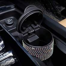 Sparkling Crystal Car Ashtray With Lid - Portable, Odor-Resistant Trash Can & Coin Holder For Car, Truck, Office, And Home - Rhinestone Ashtray - View 7