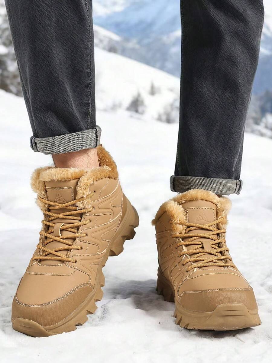 Fashion Winter Men's Boots, Lace Up Flat Comfortable Men Winter Snow ...