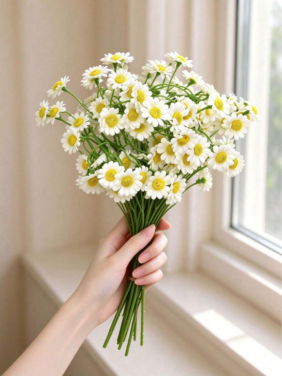 1/4/6/10pcs 10.63 Inch Artificial Daisy Bouquet, Fresh And Soothing, Suitable For Handheld Flower Basket, Mother's Day, Wedding Season, Back To School Season, Picnic Photo Backdrop And Teen Bedroom Desktop Decoration
