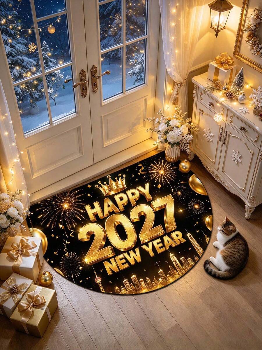 1件金色2027新年門墊,新年禮物,浴室地墊,浴室地毯,門墊,小地毯,地毯,地板墊,家居裝飾,區域地毯,戶外墊,家居裝飾,區域地毯,臥室地毯,可水洗地毯 - 彩色 - 查看 1
