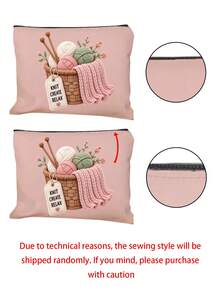 Storage Bag Printed With Wool, Scissors And Knitting Rods,For Store Sewing Tools, Cosmetics And Small Personal Items,For Both Handcraft Enthusiasts,Must-Have Toiletry Bag And Is Suitable For Both Women And Men,Suitable For Commuting - Multicolor - View 5