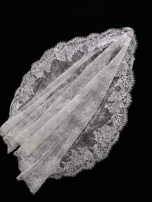 1pc Lace Bridal Veil, Vintage Mid-Length Cathedral Style Wedding Veil With Long Train, Bridal Headpiece - White - View 10
