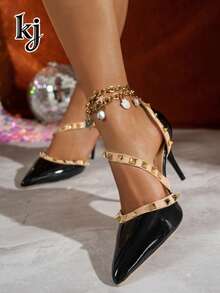 Women's Pointed Toe Buckle Design Versatile Fashion High Heels - Black - View 3