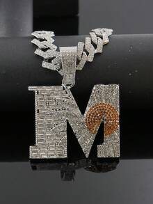 1pc Hip Hop 3D Daisy Letter M Pendant Necklace, Full Rhinestone Cuban Chain, Men's Necklace Daily Rap Performance Exaggerated Eye-Catching Accessory - M Pendant Necklace - View 8