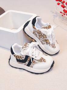 Kids' Retro New Style Shoes, Woven Pattern Colorblock Sneakers, Soft Sole Anti-Slip Casual Chunky Sneakers For Boys And Girls - Beige - View 1