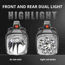 Lámpara de mano portátil recargable con 8/4 LED, linterna potente para acampada al aire libre, luz solar recargable por USB, antorcha con linterna de trabajo COB - Negro - Ver 12