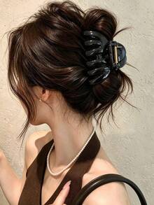 1pc Korean Style Minimalist Jelly Dark Tone Solid Color Pumpkin Hair Claw Clip, High Ponytail Bun Anti-Collapse Fixing Hair Accessory, Daily Versatile Oversized Hair Claw - Multicolor - View 14