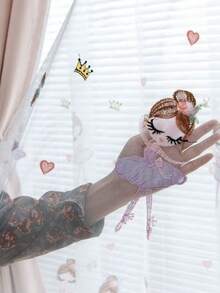1件裝兒童房芭蕾女孩刺繡透視窗簾，公主風卡通刺繡薄紗窗簾，臥室灣窗半透明白色薄紗 - 彩色 - 查看 2
