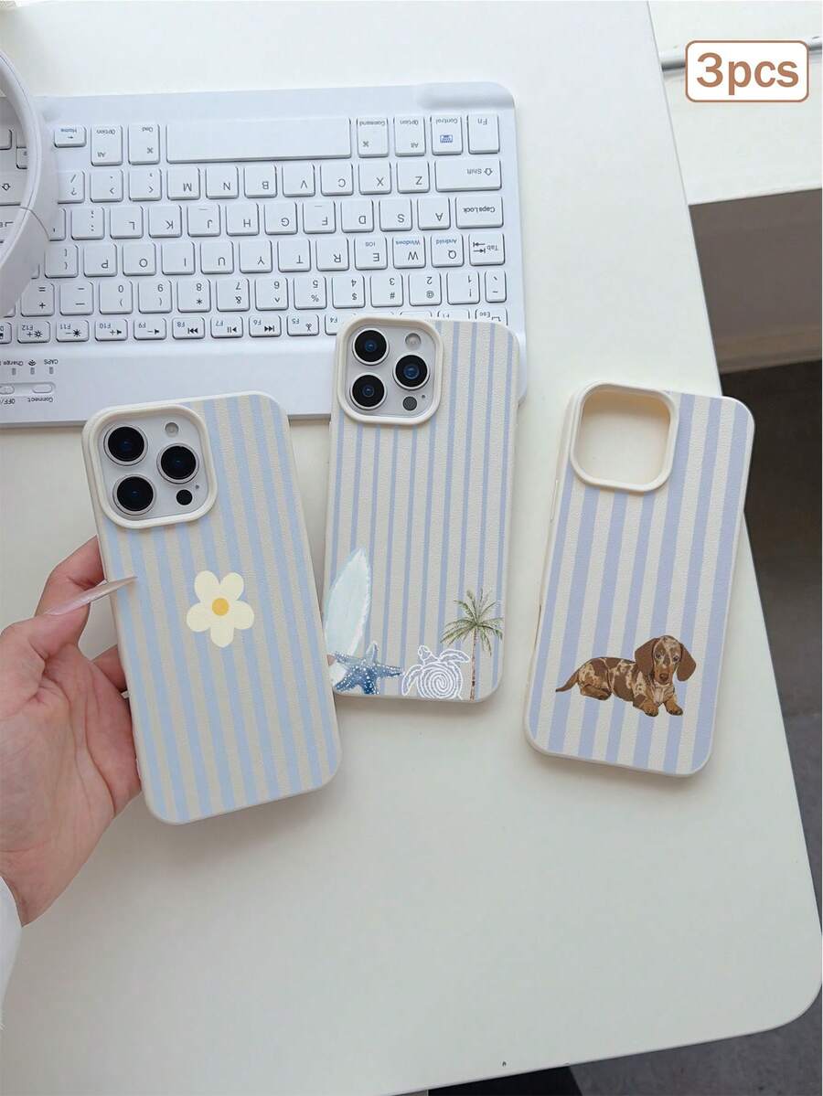3件組條紋印花 TPU 防震全包覆精準保護殼,適用於 Apple 11/12/13/14/15/16/16 Pro/16 Pro Max/17/17 Pro/17 Pro Max/18 Pro/18 Pro Max - 彩色 - 查看 1