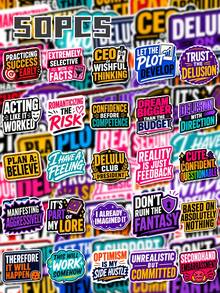 50Pcs PP If Sobriety Can't Fix It, Rely On Confidence Journal Stickers, Positive Self-Encouragement Theme Design, Hand-Drawn Motifs Of Slogans, Text Bubbles, Stars And Shields, For Bike, Books, Desktop Organizer, Document Box Decoration - Multicolor - View 7
