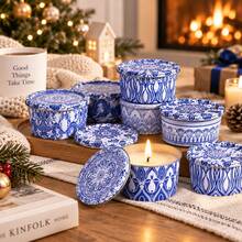 45Pcs Vintage Blue Floral Candle Making Kit, 7 Random Pattern Empty ...