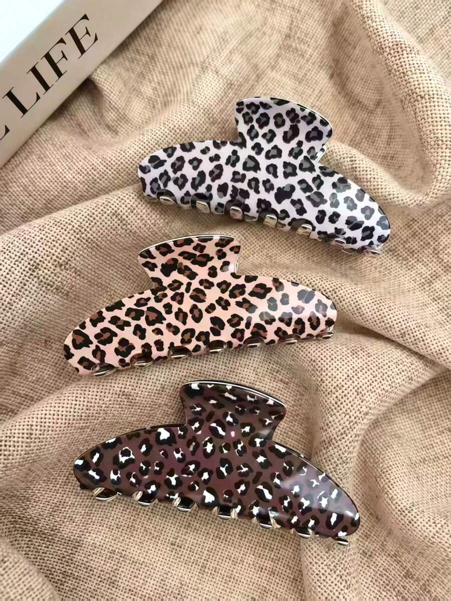 3pcs/1pc Leopard Print Hair Claw Clips Large Tortoise Shell Hair Clamps Non-Slip Strong Hold Jaw Clips Hair Accessories Women Thick Thin Hair - Multicolor - View 1