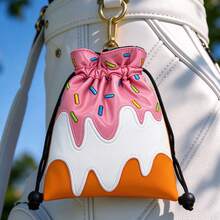1PC Cute Donut Golf Valuables Pouch With Sprinkle Embroidery, Portable Drawstring Golf Ball & Tee Storage Bag - Multicolor - View 4