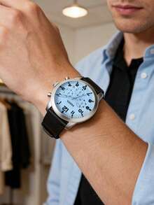 Fossil FS5162 Men Chronograph Watch,Silver‑Tone Steel Case,Black Strap,Light Blue Dial,Arabic Numeral Markers,Date Window,5ATM Water Resistant - Blue - View 3