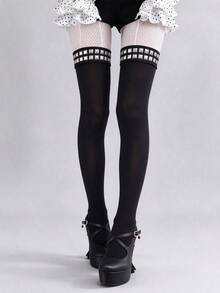 STAR RIVER Dark Punk Style Cross & Rivet Black Over-The-Knee Socks, Gothic Subculture Hot Girl Long Tube Socks, Halloween - Multicolor - View 3