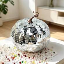 1pc Disco Silver Glass Pumpkin Decor, Suitable For Halloween Party Wedding Decoration. Home Decor, Holiday Party Gift, Birthday Gift Best Choice. - 1PC - View 2