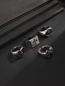 4pcs/Set Rock & Hip Hop Style Drip Oil Heart & Cross Asymmetrical ...