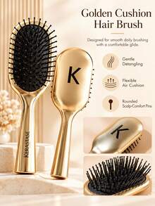 Kérastase Gold-Rimmed Air Cushion Massage Hairbrush, Anti-Static Soft Ball Bristle Detangling Comb 1pc, Reduces Split Ends, Scalp Relaxing Styling Tool, Suitable For Wet And Dry Hair - Gold - View 3