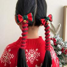 Funko Christmas Spiral Hairbands Set Of 2, Reindeer & Christmas Tree Pattern, Elastic Braided Headbands With Pom Poms, Bow, Sequins, Holiday Accessories - Multi-color - View 6