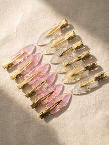 12/6pcs Hair Clips, Bangs Clips For Makeup And Face Washing, Acetate Material (Pink, Shell White) - Multicolor - View 1