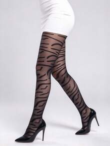 A Semi-Sheer Piece Featuring A Black Zebra-Stripe Pattern-Suitable For Casual Outings, Travel, Family Gatherings, And The Office. - Black - View 5