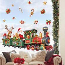 1PC Christmas Train Window Sticker, Santa Claus Reindeer Gingerbread Man Candy Cane Holly Star Gift Window Decor For Kids Room Shop Window Home Party - Multicolor - View 2
