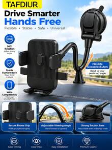 TAFDIUR 1pc ABS+Iron Alloy Material Gooseneck Oval Button Press Lock Flexible Suction Cup Car Phone Holder, Suitable For Dashboard Adsorption Installation, Can Be Freely Bent, Stable And Not Easily Shaking, Suitable For Driver Navigation/Music/Phone Call Scenarios - Multicolor - View 8