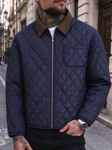 Autumn/Winter Classic Versatile Fitted Casual Jacket With Lapel Design And Diamond Texture - Royal Blue - View 3