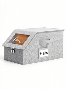 Fashionable Fabric Hat Storage Box, Transparent Window Lid, Double Zipper Closure, Side Handles, Label Slot, Large Capacity Foldable Hat Organizer, Suitable For Baseball Caps, Knit Hats, Scarves, Closet, Bedroom, Wardrobe, Dorm, Autumn/Winter Home Storage - Multicolor - View 14